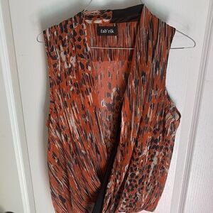 Fab’rik striped wrap style top rust orange and black layering piece 60% silk